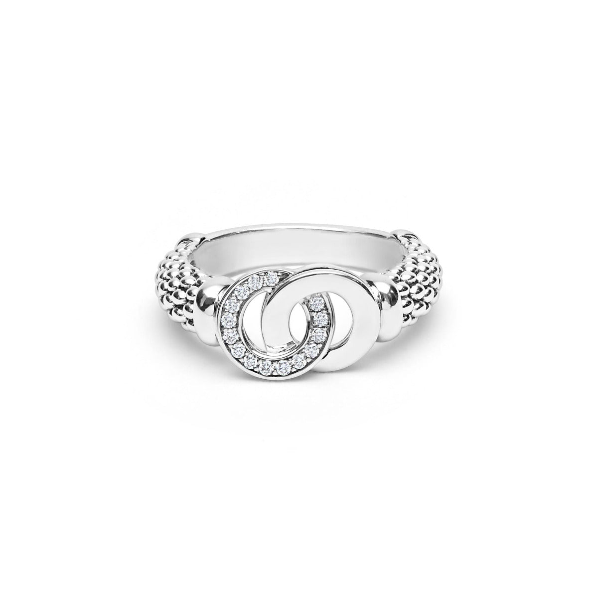 Medium Signature Caviar Interlocking Diamond Ring (7)