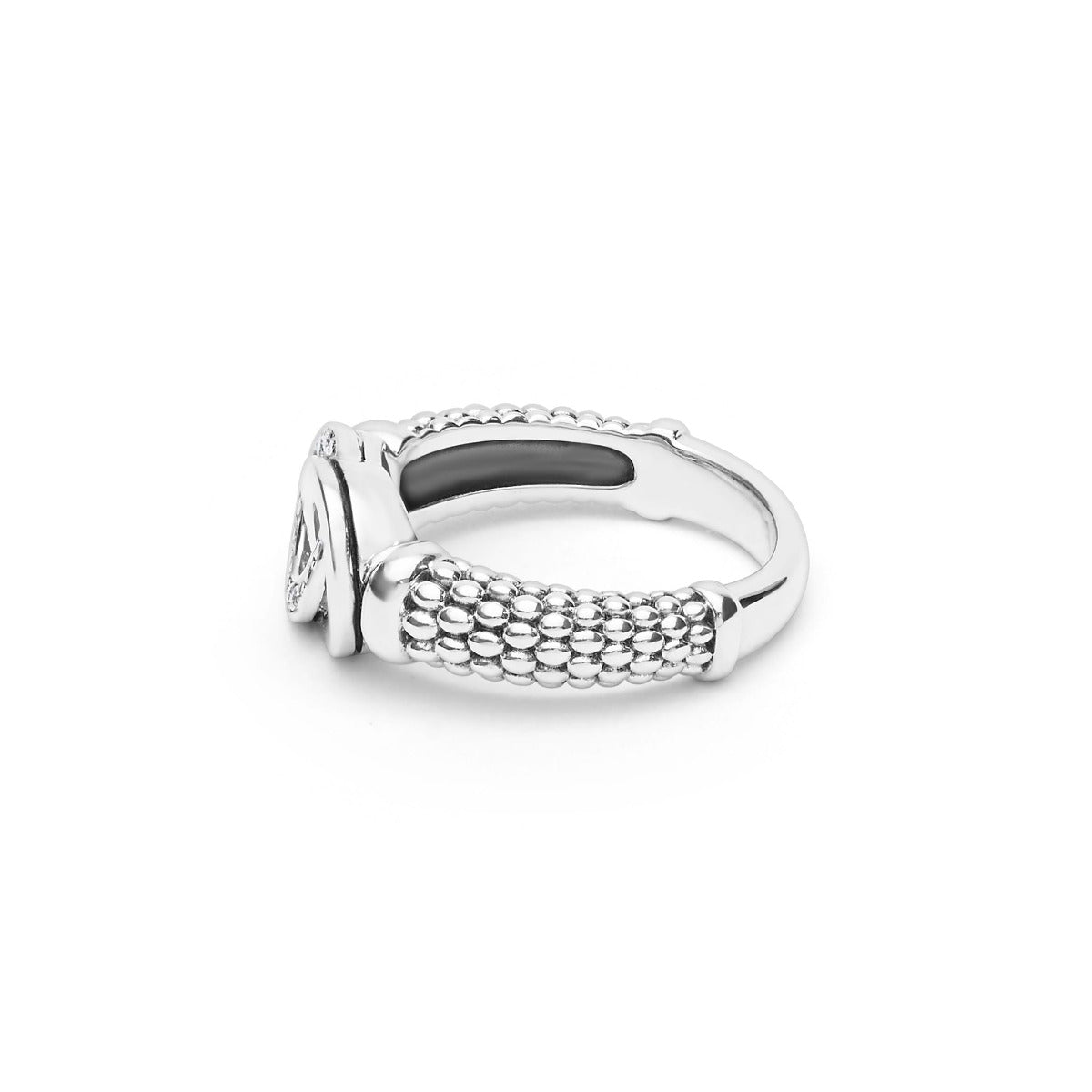 Medium Signature Caviar Interlocking Diamond Ring (7)