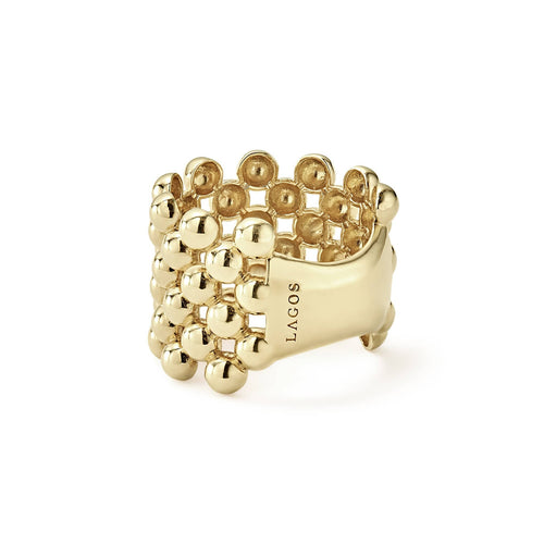 "Caviar Gold" Wide Beaded Ring in 18kt Yellow Gold (7)