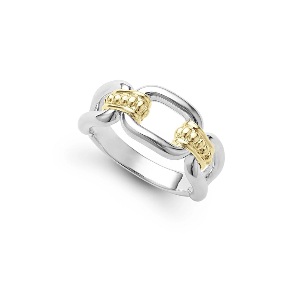 LAGOS Signature Caviar Two Tone Link Ring, 7