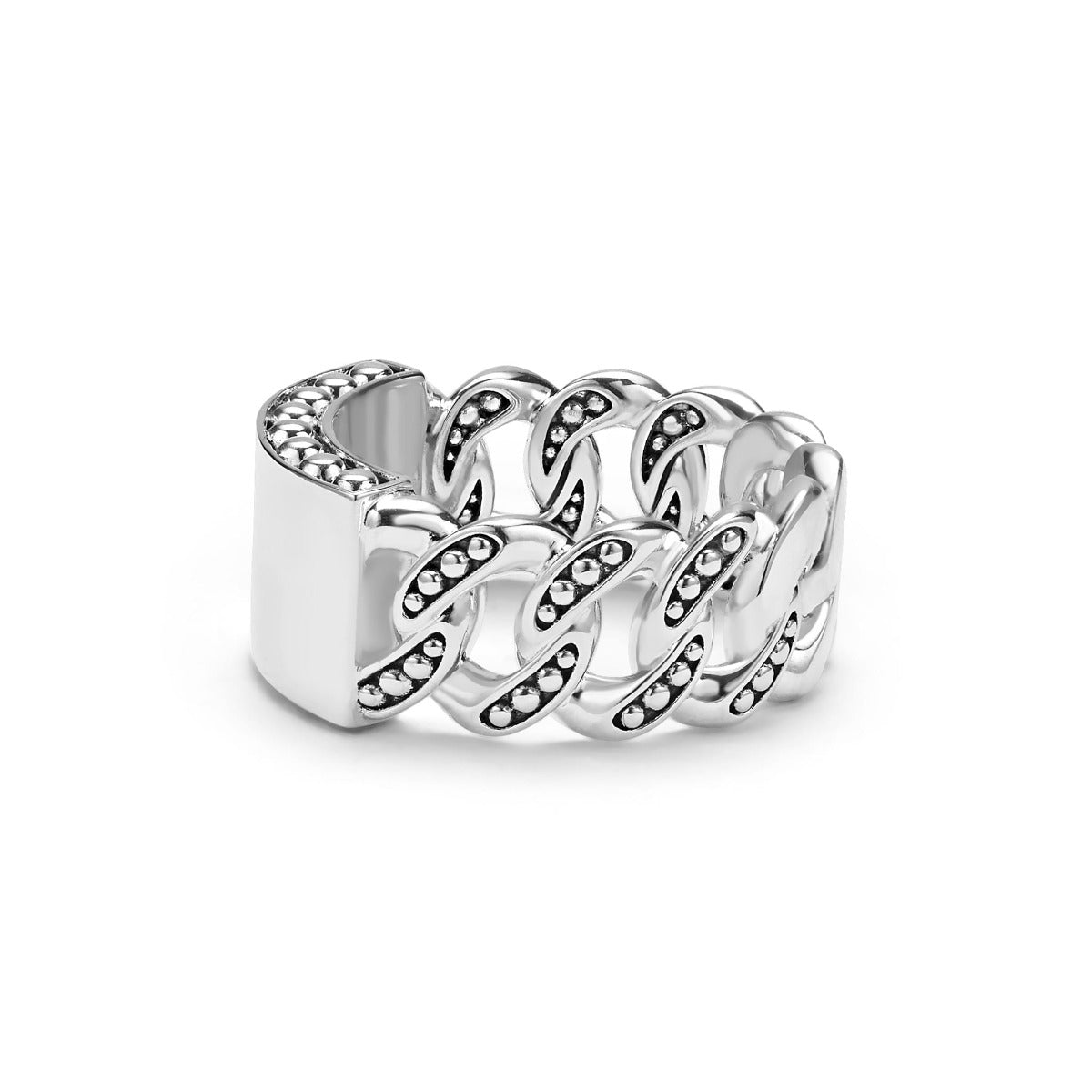 "Anthem" Silver Engravable ID Curb Link Ring