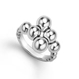 "Caviar Bubbly" Silver Beaded Cross Over Ring (7)