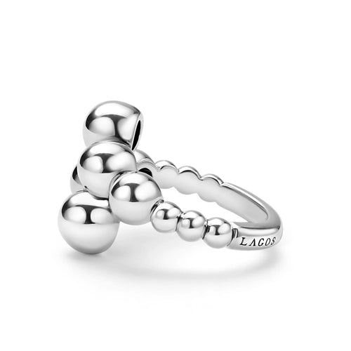 "Caviar Bubbly" Silver Beaded Cross Over Ring (7)