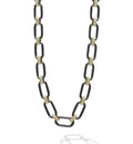 LAGOS "Signature Caviar" Black Ceramic Link Necklace in 18kt Yellow Gold
