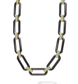 LAGOS "Signature Caviar" Black Ceramic Link Necklace in 18kt Yellow Gold