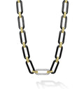 LAGOS "Signature Caviar" Black Ceramic Diamond Link Necklace in 18kt Yellow Gold