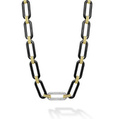 LAGOS "Signature Caviar" Black Ceramic Diamond Link Necklace in 18kt Yellow Gold