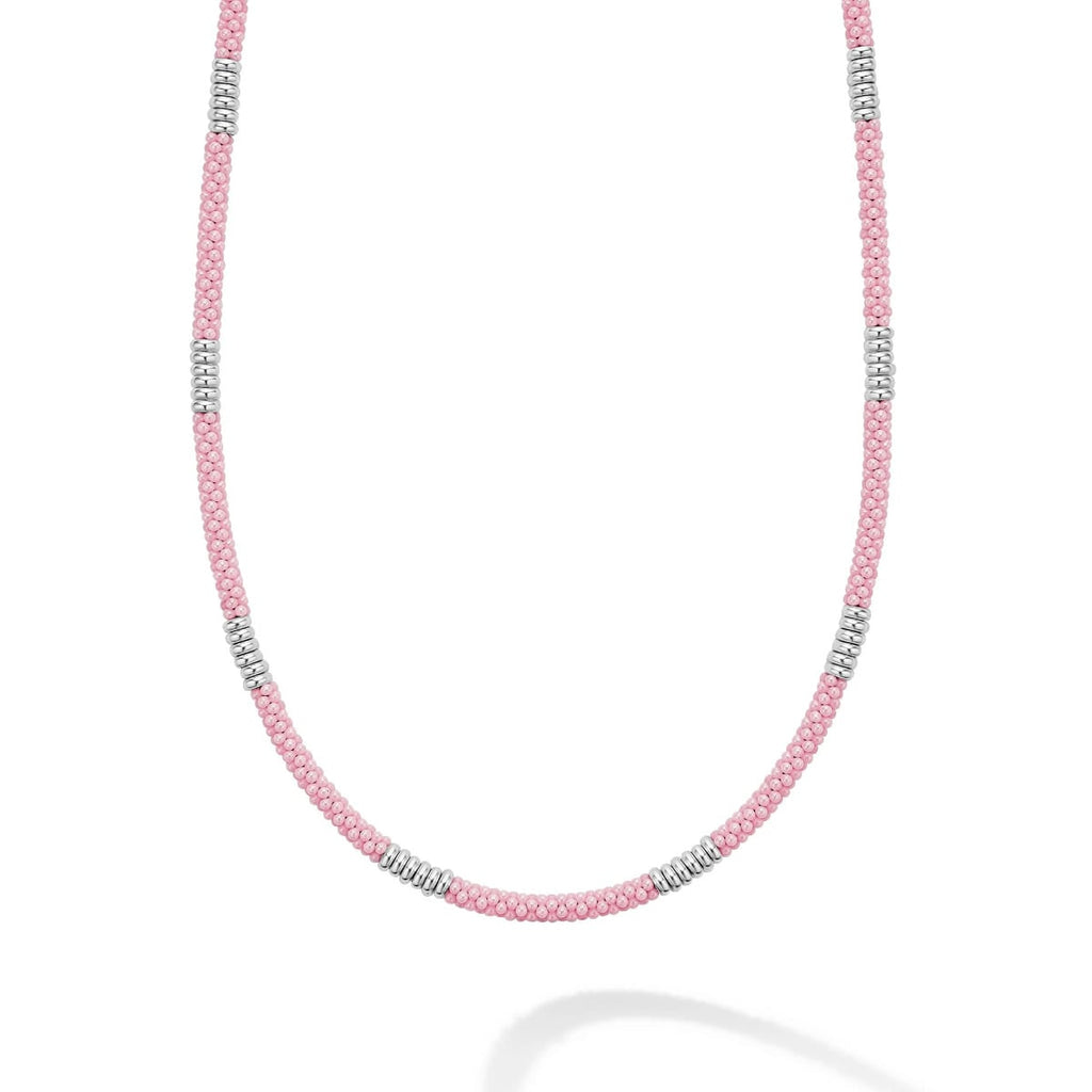 LAGOS "Pink Caviar" Silver Station Ceramic Beaded 18" Necklace