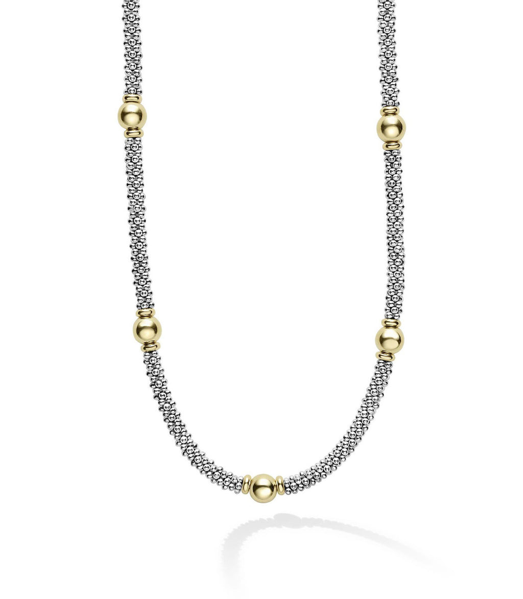 LAGOS "Signature Caviar" 18kt Gold Station Necklace, 16"
