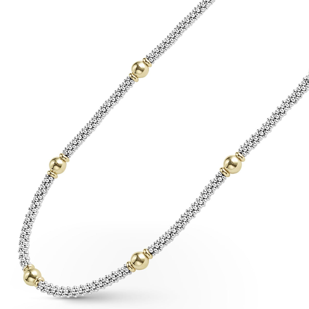"Signature Caviar" 18kt Gold Station Necklace, 16"