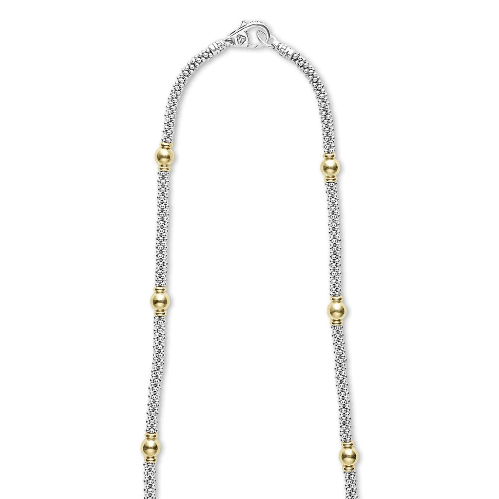 "Signature Caviar" 18kt Gold Station Necklace, 16"