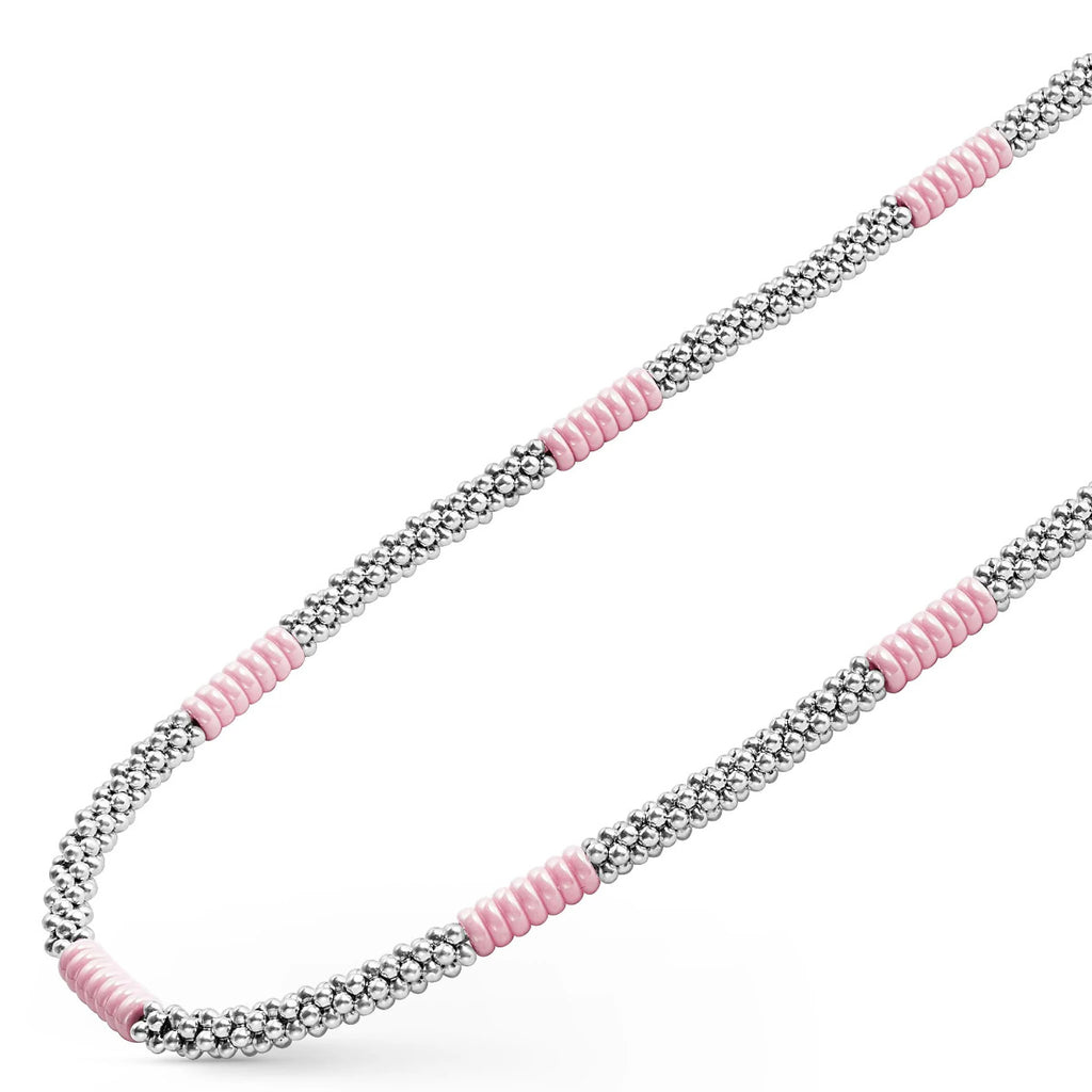 "Pink Caviar" Silver Station Ceramic Beaded Necklace