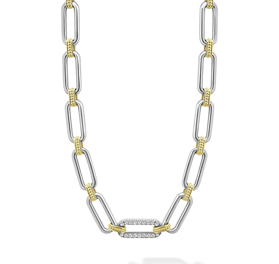 LAGOS "Signature Caviar" Two-Tone Link Single Station Diamond Necklace