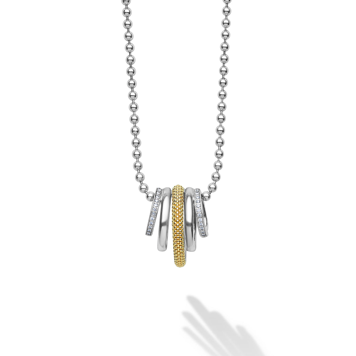 LAGOS "Caviar Lux" Two-Tone Five Ring Diamond Pendant Necklace