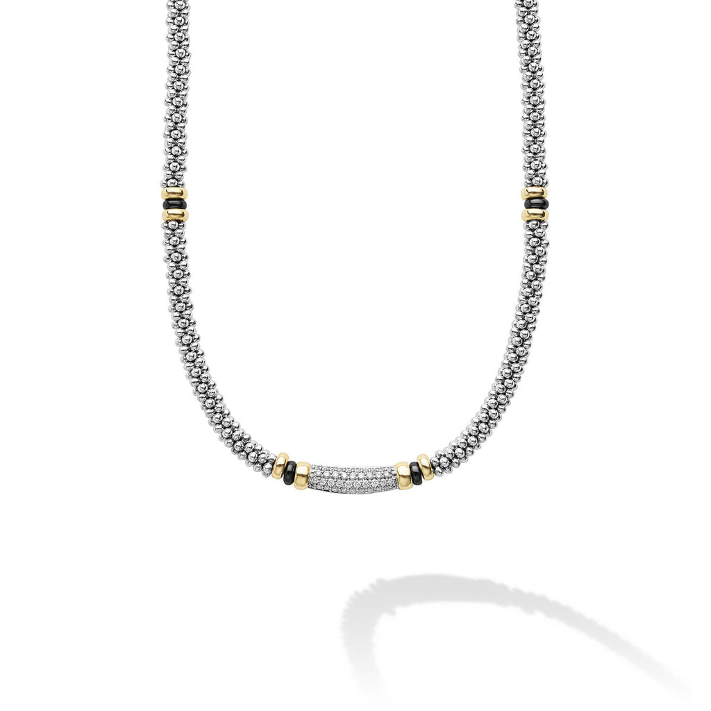 LAGOS "Black Caviar" Two-Tone Black Ceramic Caviar Diamond Necklace