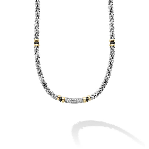 LAGOS "Black Caviar" Two-Tone Black Ceramic Caviar Diamond Necklace