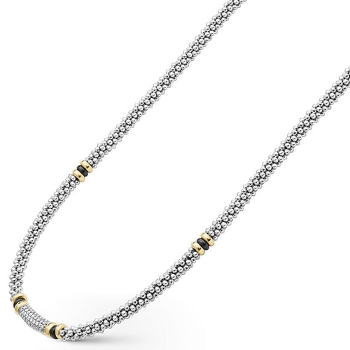 "Black Caviar" Two-Tone Black Ceramic Caviar Diamond Necklace