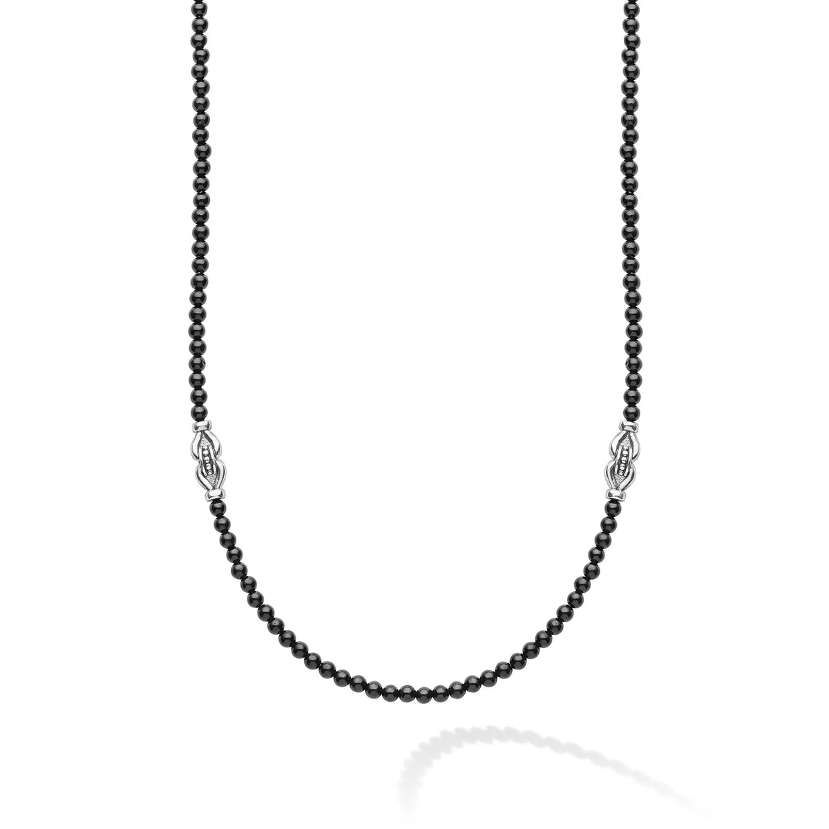 "Signature Caviar" Black Agate  & Sterling Silver Station 18" Necklace