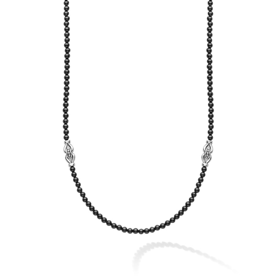 "Signature Caviar" Black Agate  & Sterling Silver Station Necklace