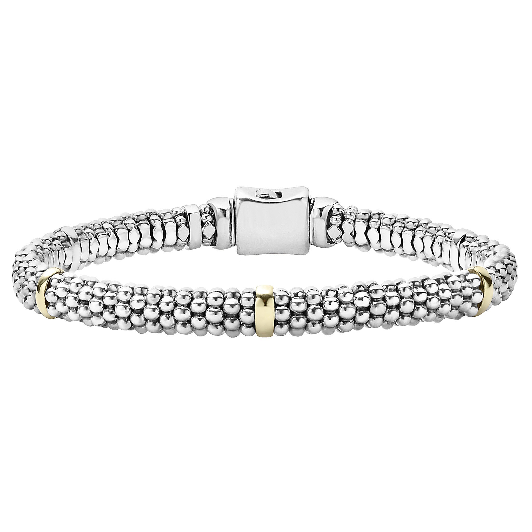LAGOS "Signature Caviar" Beaded Bracelet with 5 Gold Stations