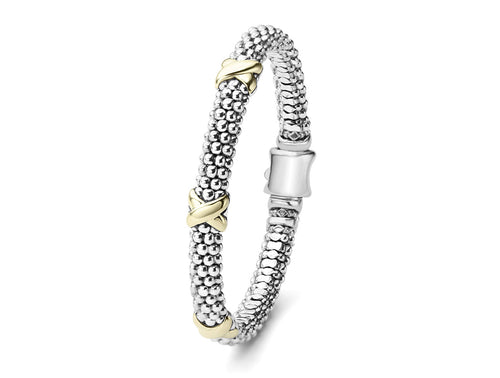"Embrace" Beaded X Bracelet with 3 Gold Stations (7)