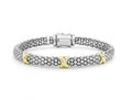 LAGOS "Embrace" Beaded X Bracelet with 3 Gold Stations, Size 7