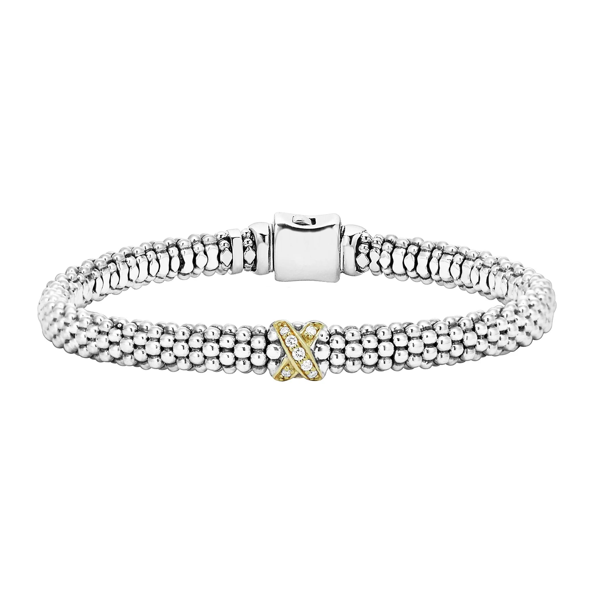"Embrace" Single Station X Two-Tone Diamond Bracelet