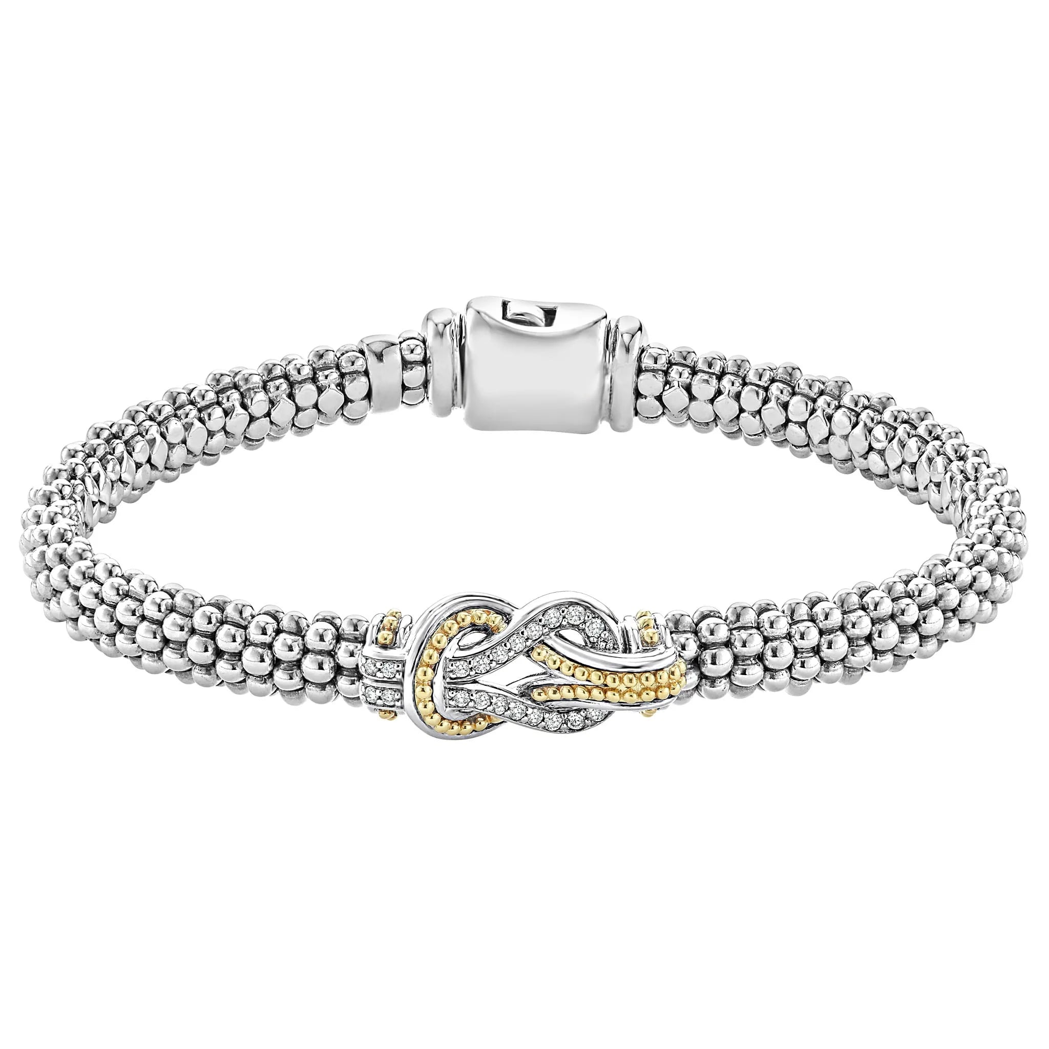 "Newport" Two-Tone Knot Diamond Caviar Bracelet (7)