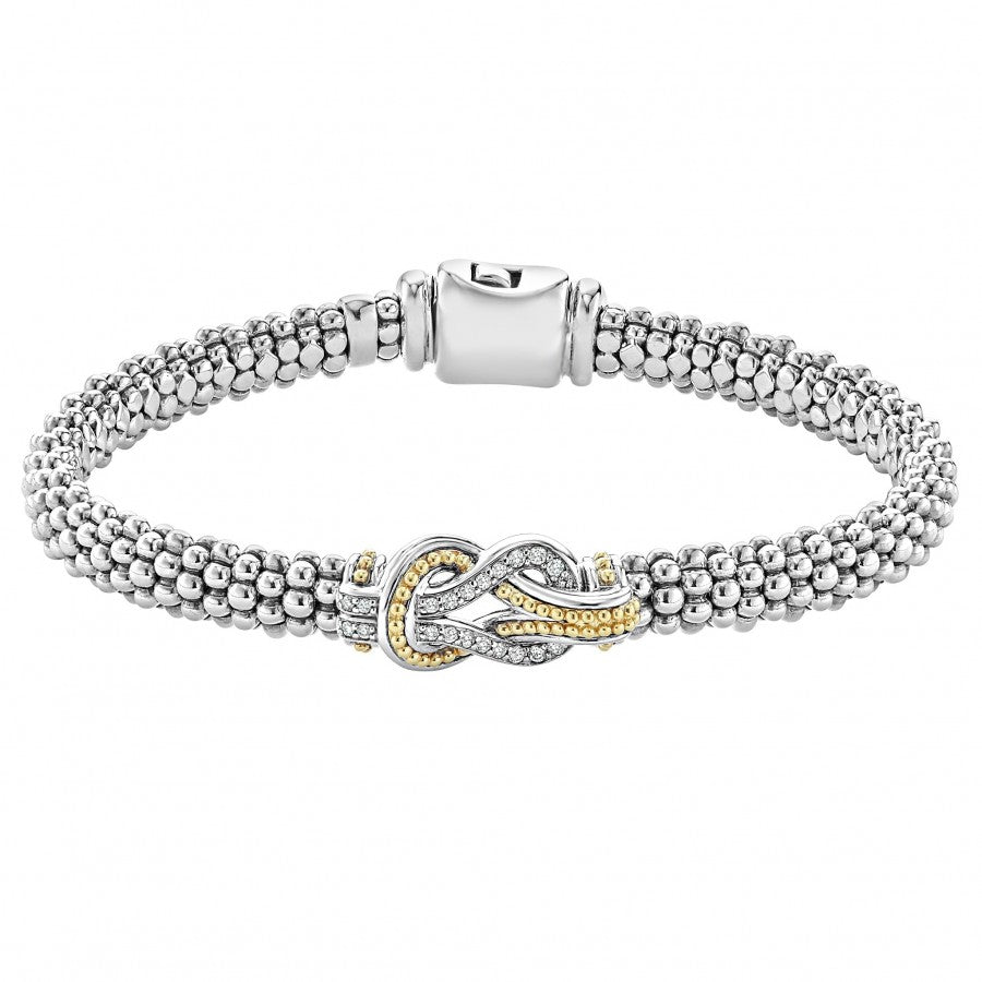 LAGOS "Newport" Two Tone Knot Diamond Caviar Bracelet, Size 7