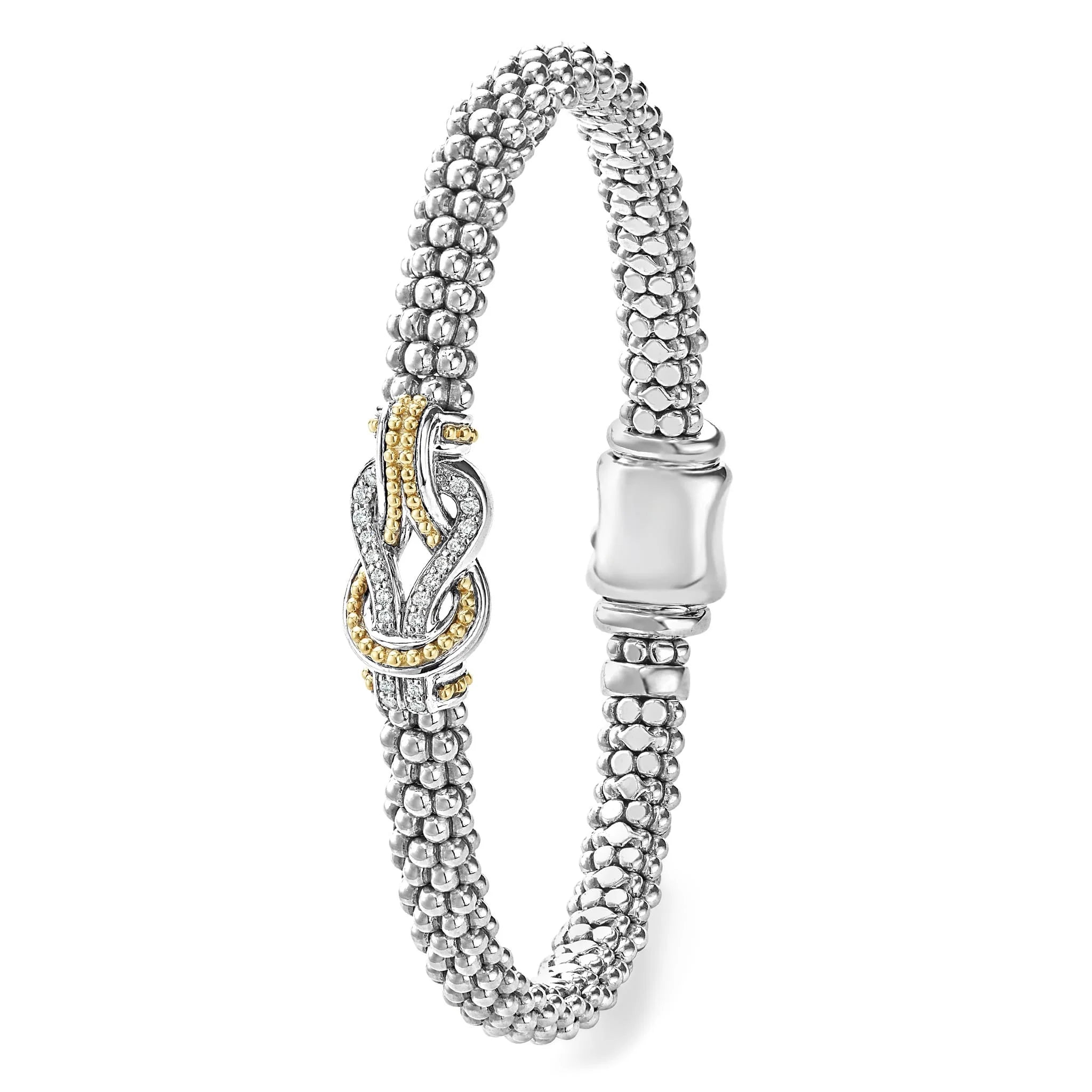 "Newport" Two-Tone Knot Diamond Caviar Bracelet (7)