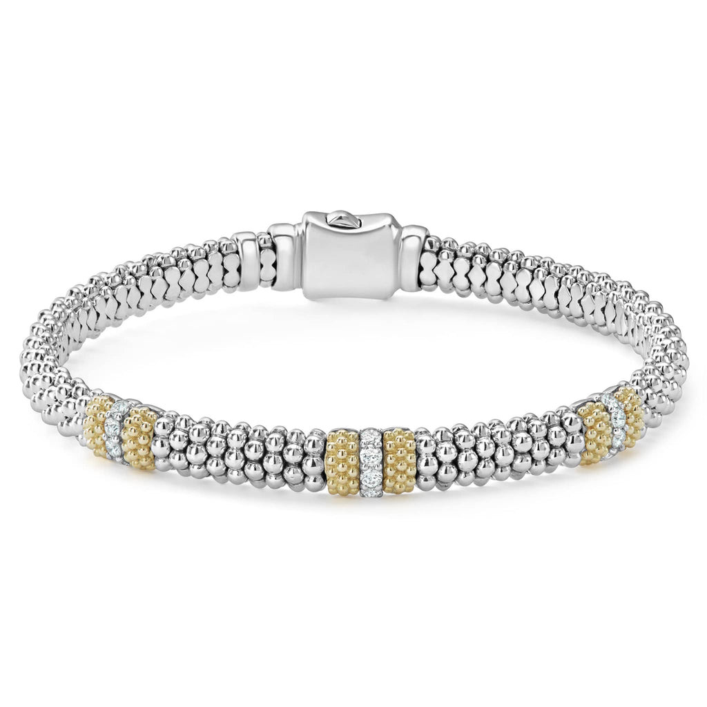 "Caviar Lux" Three Station Diamond Caviar Bracelet, Size 7