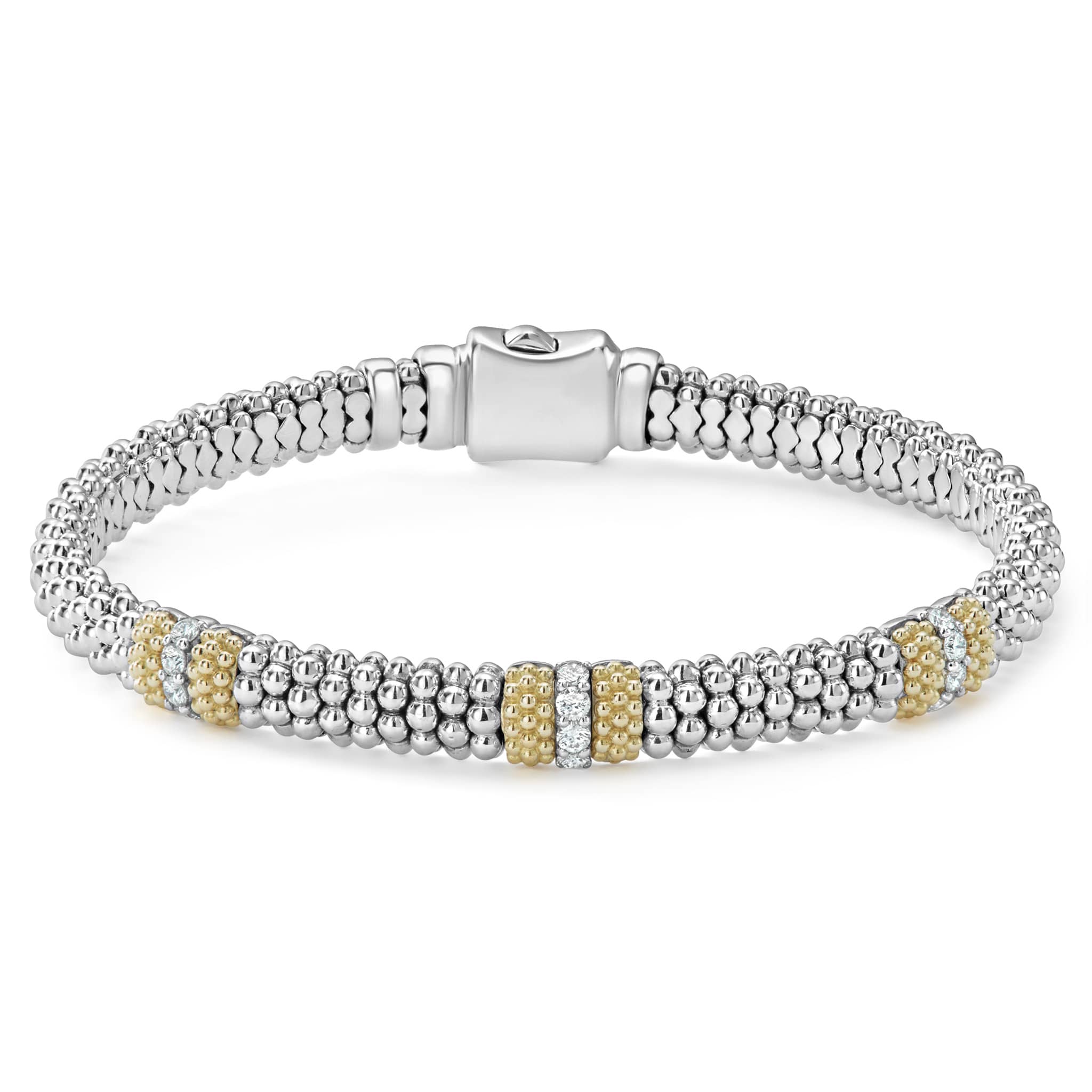 "Caviar Lux" Three Station Diamond Caviar Bracelet, Size 7