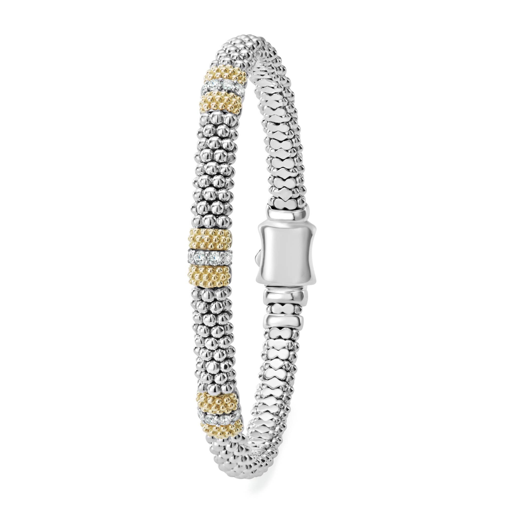 "Caviar Lux" Three Station Diamond Caviar Bracelet, Size 7