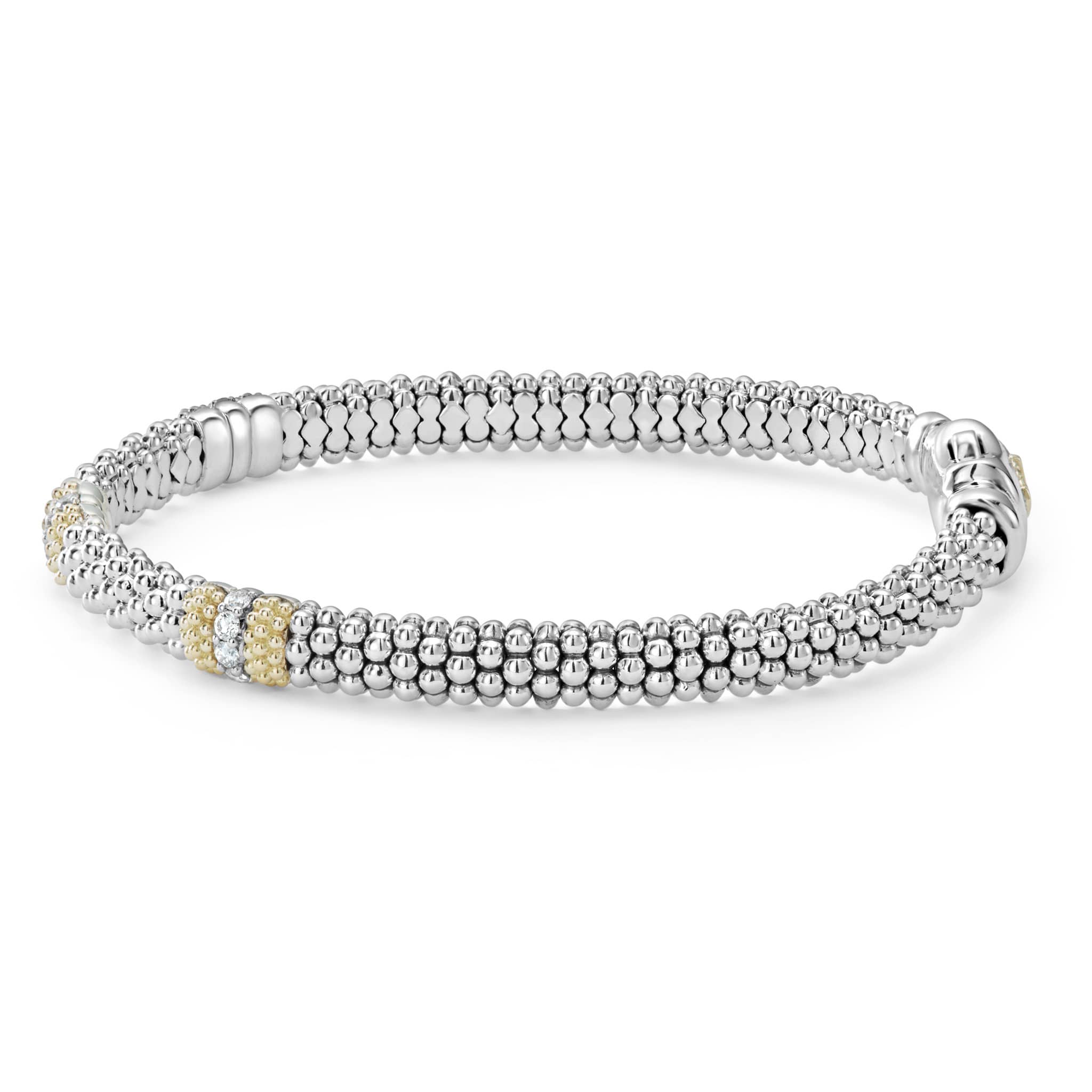 "Caviar Lux" Three Station Diamond Caviar Bracelet, Size 7