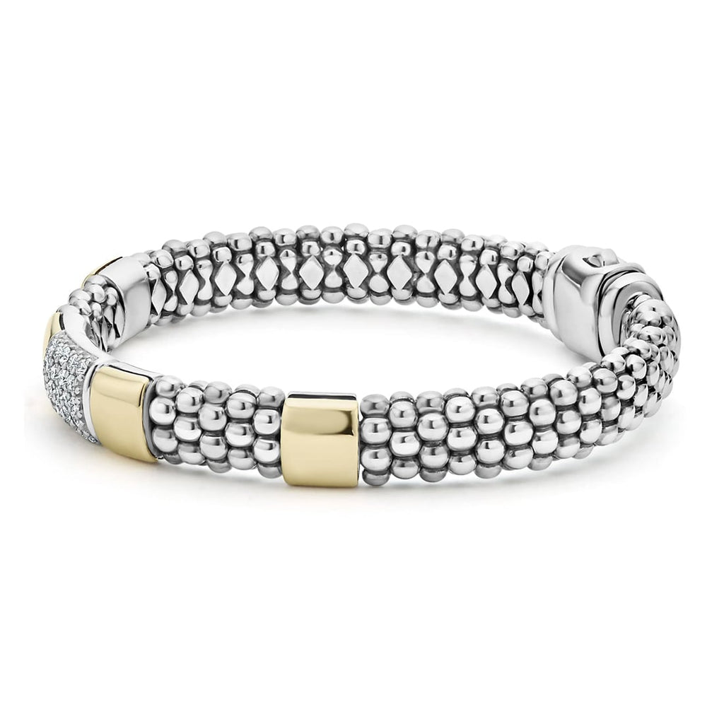 "High Bar" 9mm Gold Diamond Station Caviar Bracelet (7)