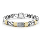 LAGOS "High Bar" 9mm Gold Diamond Station Caviar Bracelet