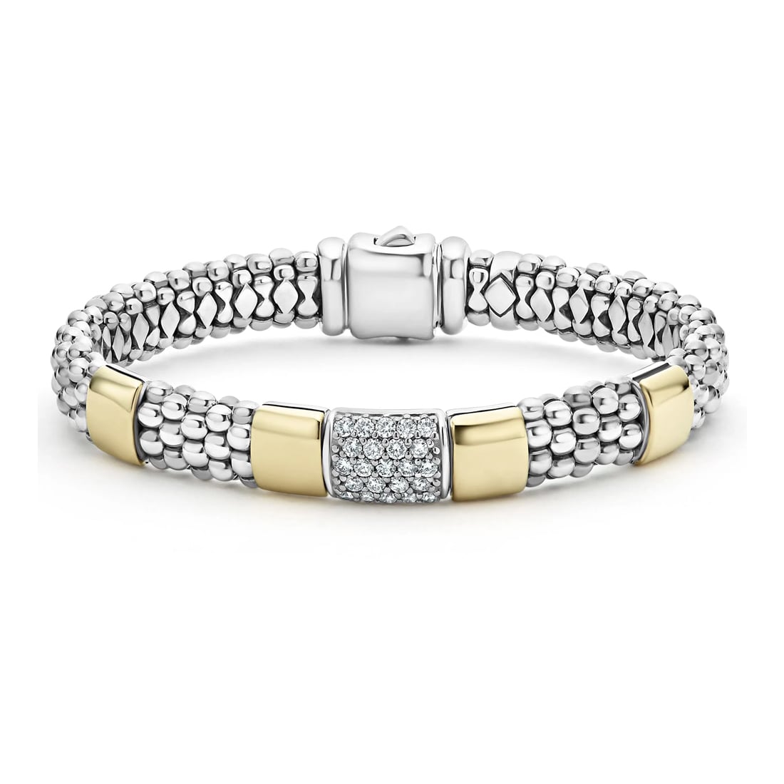 LAGOS "High Bar" 9mm Gold Diamond Station Caviar Bracelet