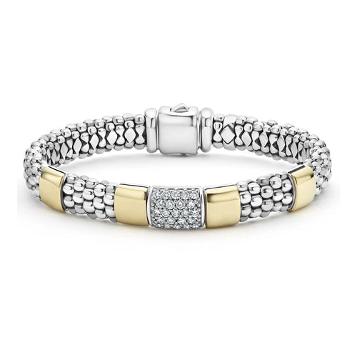 LAGOS "High Bar" 9mm Gold Diamond Station Caviar Bracelet