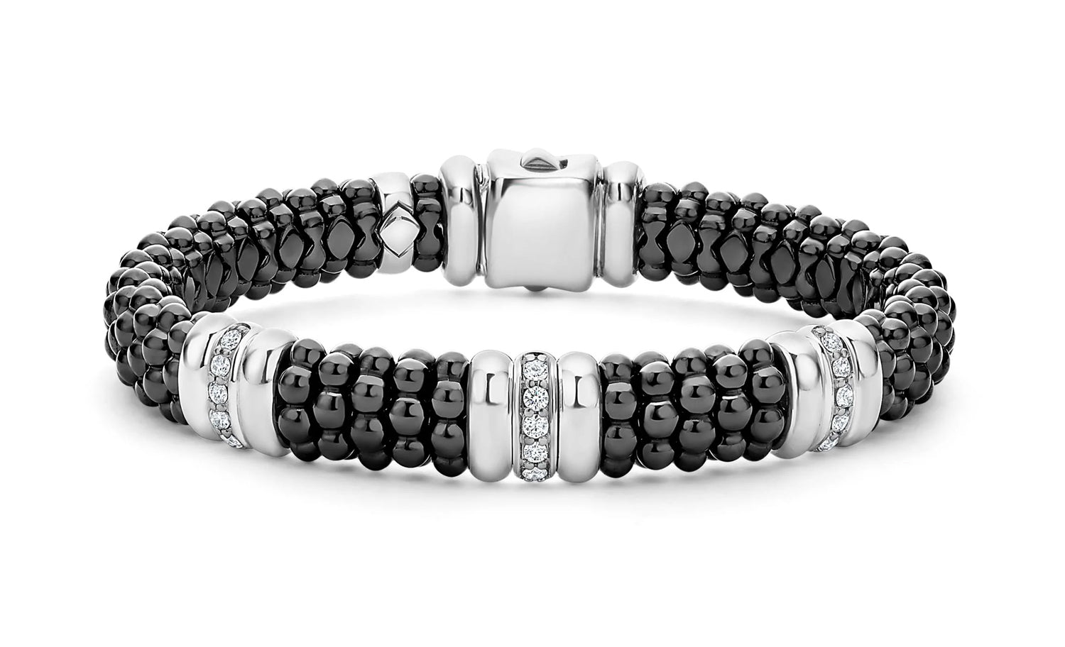 LAGOS "Black Caviar" 3 Station Ceramic Diamond Bracelet (7)
