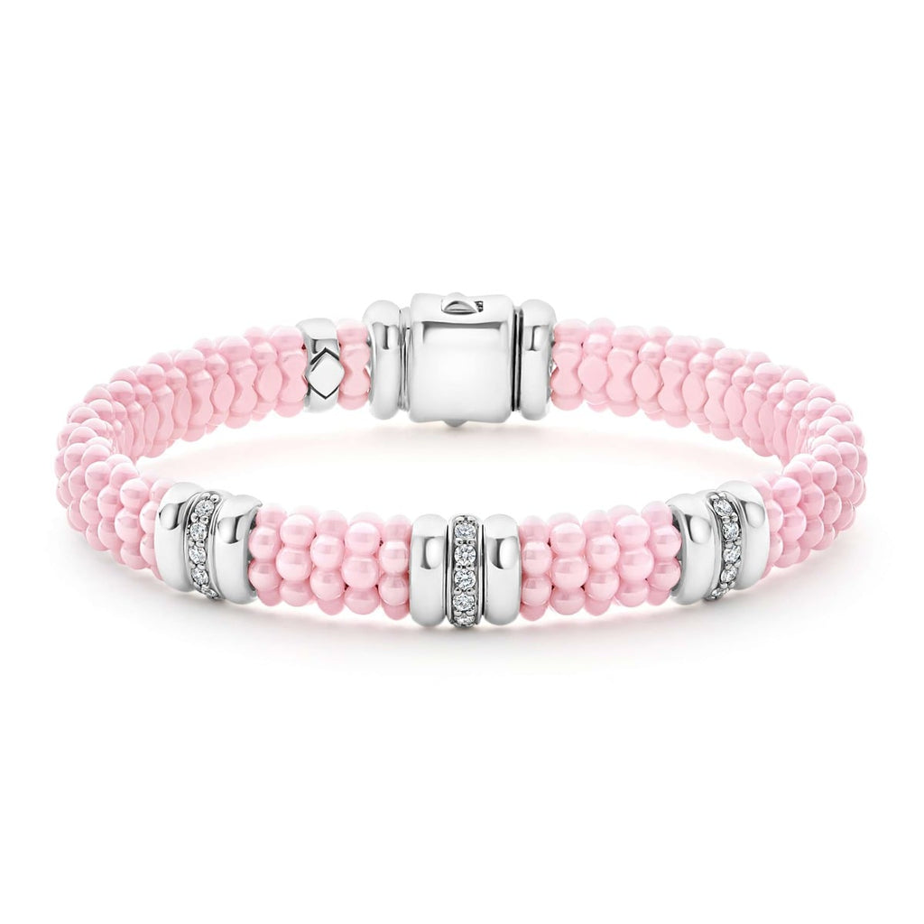 LAGOS "Pink Caviar" Three Station Diamond Caviar Bracelet (7)
