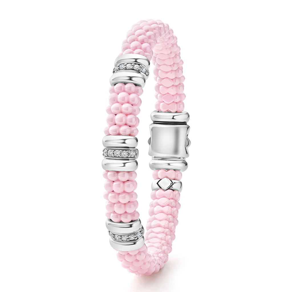 "Pink Caviar" Three Station Diamond Caviar Bracelet (7)