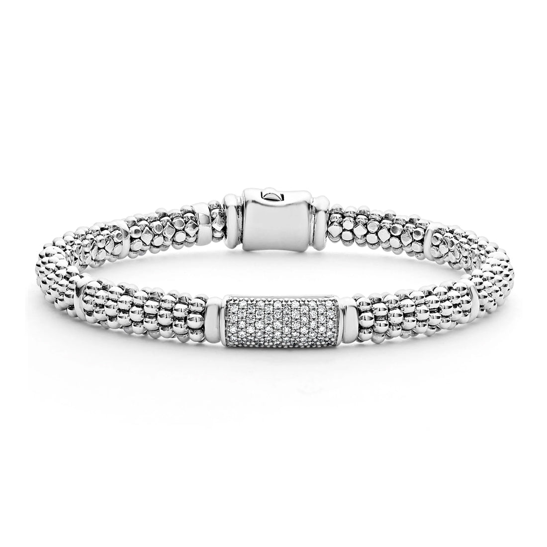 LAGOS  "Signature Caviar" 6mm Sterling Silver Diamond Caviar Bracelet