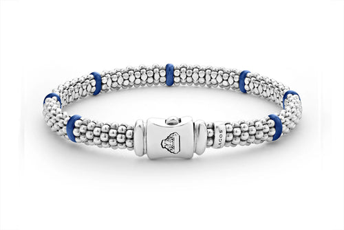 "Blue Caviar" Ceramic Station Caviar Bracelet, Size 7