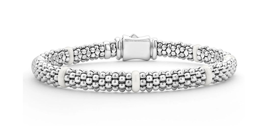 LAGOS "White Caviar" Ceramic Station Caviar Bracelet, Size 7