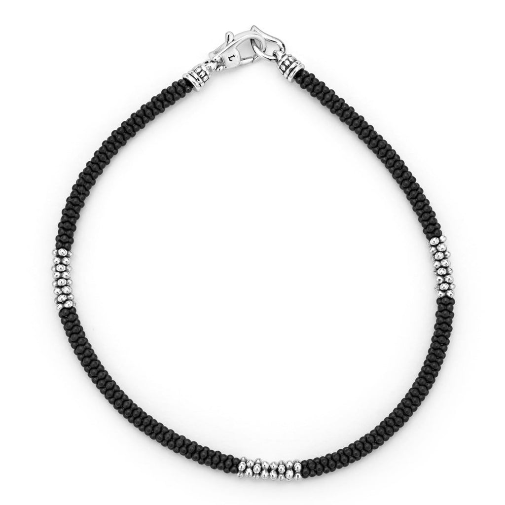 "Black Caviar" Three Silver Station Matte Ceramic Bracelet (8)