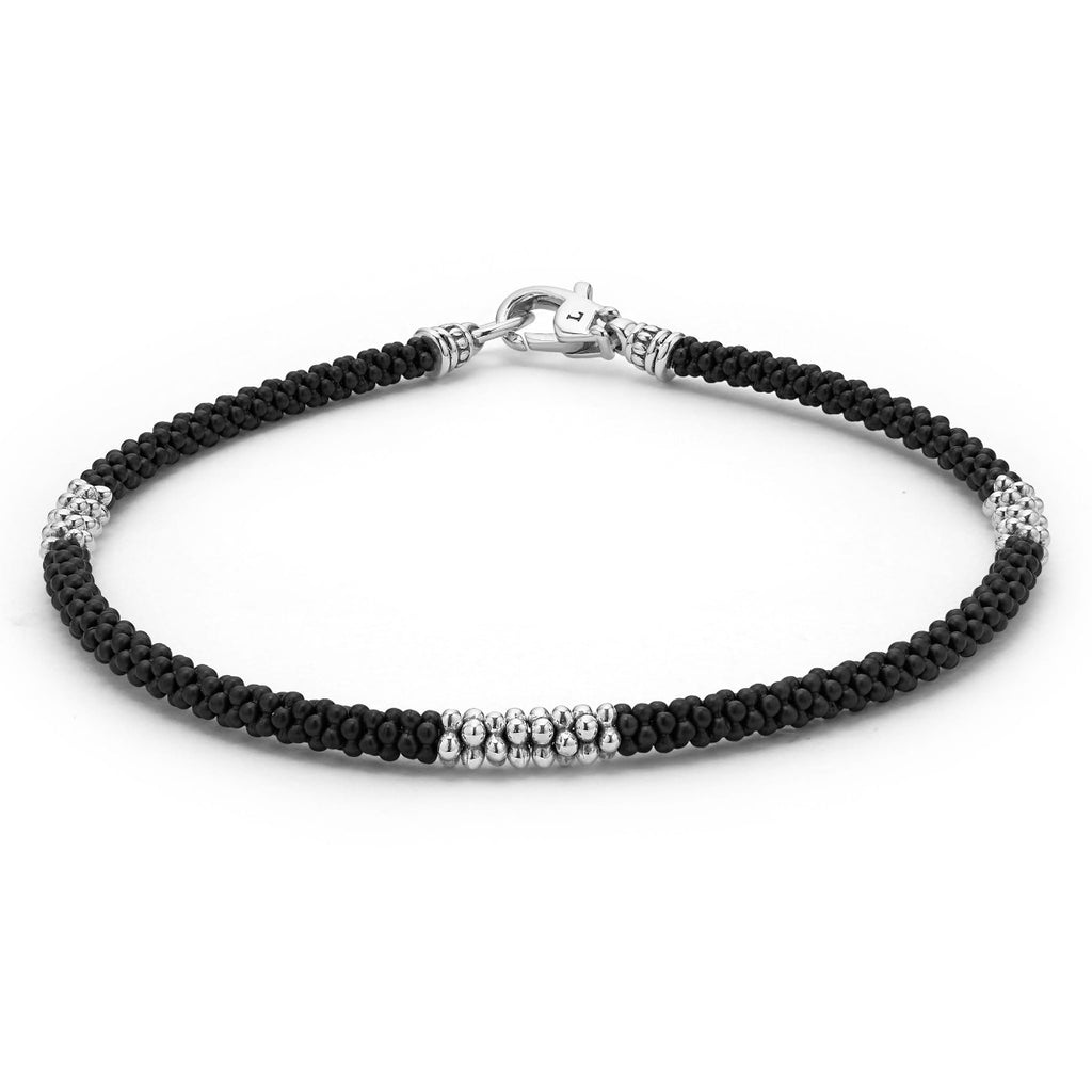 "Black Caviar" Three Silver Station Matte Ceramic Bracelet (8)