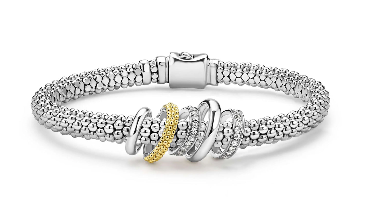 LAGOS "Caviar Lux" Two-Tone Five Ring Diamond Caviar Bracelet (7)