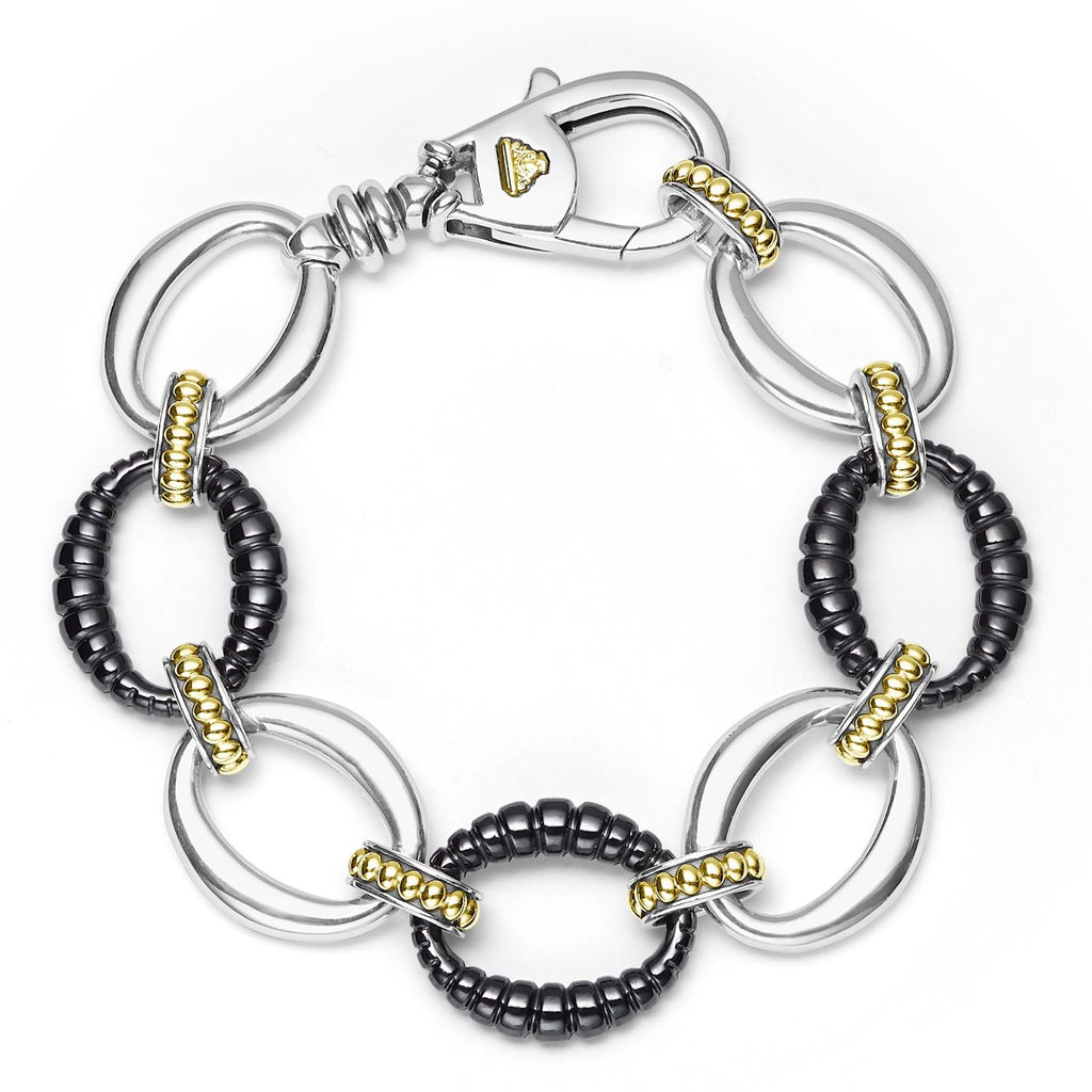 LAGOS "Black Caviar" Two-Tone Black Ceramic Link Bracelet