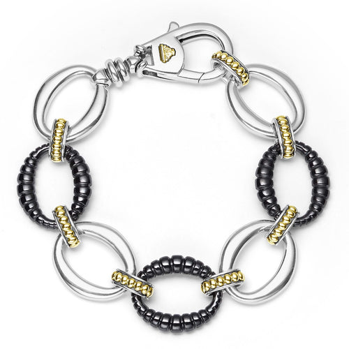 LAGOS "Black Caviar" Two-Tone Black Ceramic Link Bracelet