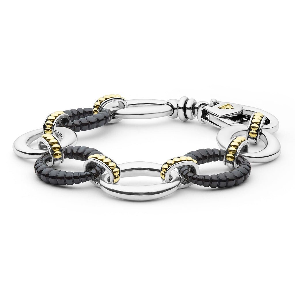 "Black Caviar" Two-Tone Black Ceramic Link Bracelet